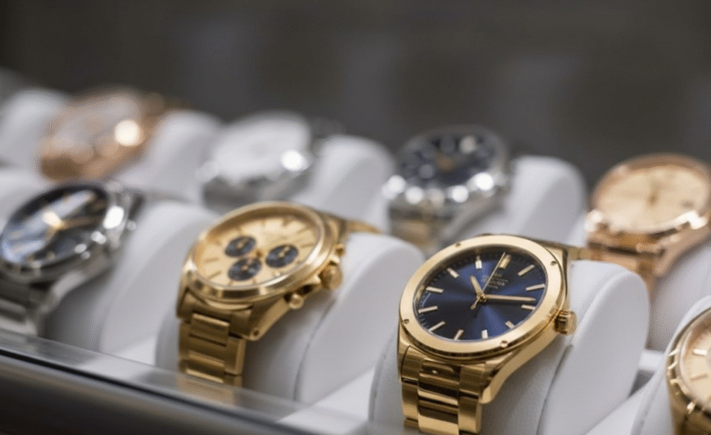 Display of luxury Swiss watches brought in for valuation